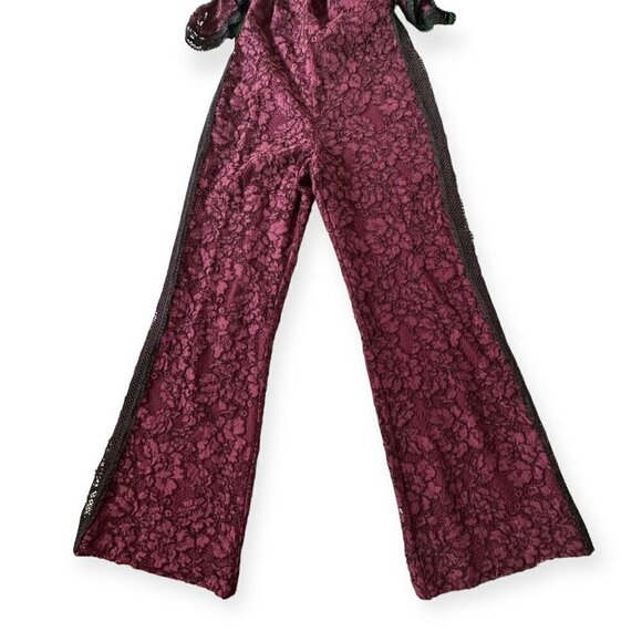 Alexis Philippe Lace Cold Shoulder Jumpsuit,  burgundy/ black,‎ Size S - Picture 12 of 16